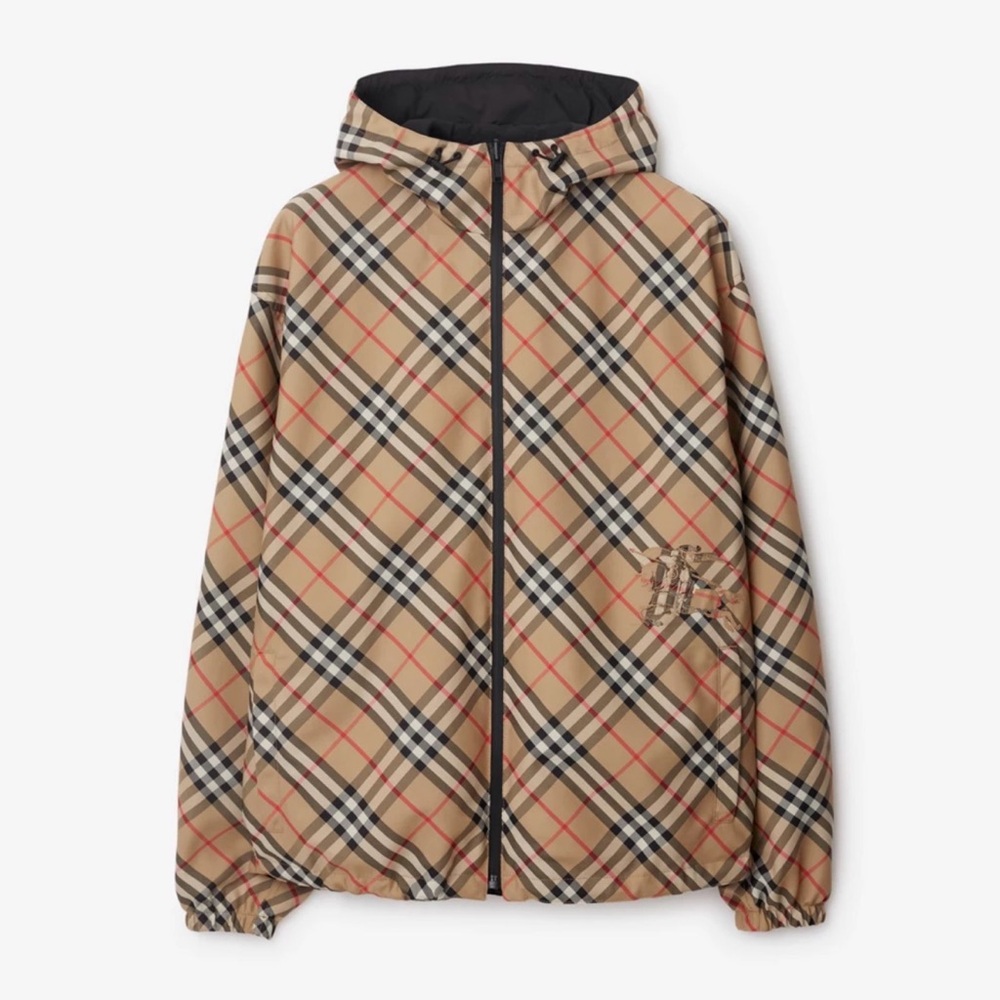 Burberry Beige & Black Check Hooded Reversible Windbreaker